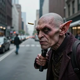 the moment the goblin ambassador's head was pierced by a sniper bullet, city street, high - speed photography, award winning press photograph