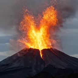 A volcano erupting violently