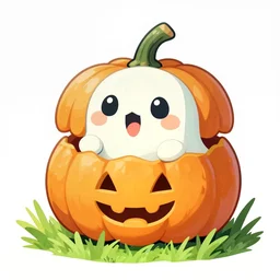 Post-Apocalyptic Regrowth/Rewilding Pumpkaboo grass ghost pumpkin pokemon chunky little fella  portrait  by Tristan Eaton_Stanley Artgerm and Tom Bagshaw,