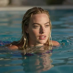 Margot Robbie as a mermaid in the water, realistic face, sexy look, cinematic, ray tracing reflection, 4k, hyper realistic, super detailed