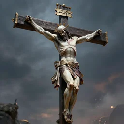 kratos on the crucifix, as jesus,
