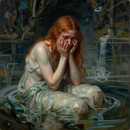fantasy character, wide angle, ultra realistic, intricate details, the river girl weeps with sorrow and profound loss, highly detailed, abstract art piece by gaston bussiere, craig mullins, j. c. leyendecker 8 k