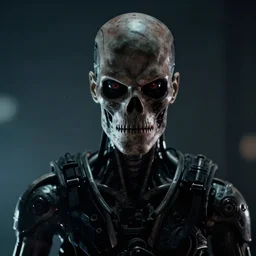 a terminator t - 8 0 0 looking at the camera. looks scary.