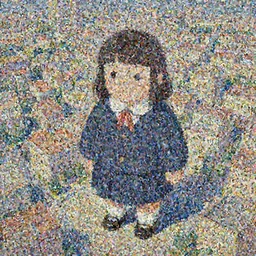 a cute giantess wearing school uniform standing in the city which seem small, bird's eye view, gouache, strong brush stroke, sharp focus, illustration, morandi color scheme, art station, by ilya kuvshinov