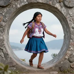 highly detailed portrait of a an indigenous exciting ecuadorian tsachila young woman travelling on a portal to an other dimention in gta v, loish, rhads. poster art by stephen bliss, unreal engine, greg rutkowski, ferdinand knab, makoto shinkai and lois van
