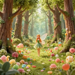 A fantasy forest, made out of sweets, a fairy, matte painting, Hyperdetailed, artstation, cgsociety, 8k