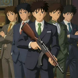 gangster holding tommy gun, hands straight down, suit, portrait shinkai makoto studio ghibli studio key hideaki anno sakimichan stanley artgerm lau rossdraws james jean marc simonetti elegant highly detailed digital painting artstation pixiv