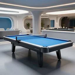 A table tennis table whichi is also a pool inside a futuristic lounge in a glass dome, designed by zaha hadid, octane render, ray tracing, 8k resolution, sharp