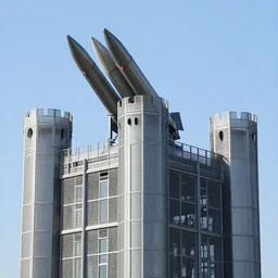 photo a modern metal castle with rocket launchers on the roof