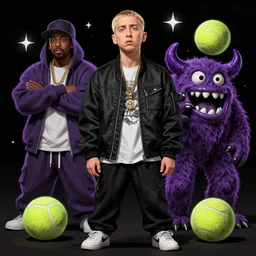 a Eminem, marshal Mathers, slim shady tennis ball monster, tennis ball, chalk, digital art, fantasy, magic, trending on artstation, ultra detailed, professional illustration by Basil Gogos