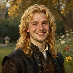 Painting of Jaime Lannister clean shaven in the gardens at golden hour. beautiful long golden blonde hair. Young. Smiling. Happy. Cheerful. Art by william adolphe bouguereau. Very very very very very very very very very very very very much detailed. Beautiful. 4K. Award winning.