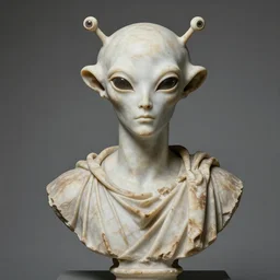 ancient roman marble bust of an alien with 6 eyes and antennae