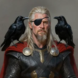 Digital painting of Ian McKellen as Odin, with an eyepatch, a raven on this shouder, hyperdetailed, artstation, cgsociety, 8k