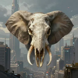 symmetry!! octane render ， cyberpunk style elephant skull fly on future city sky, art by artgerm and greg rutkowski and magali villeneuve, d & d, sacred ， fantasy, highly detailed, digital painting, trending on artstation, concept art, sharp focus, illustration