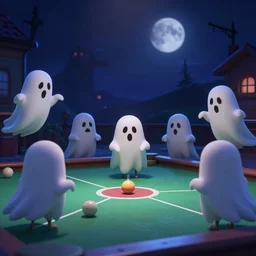spooky ghosts playing petanque. night time, pixar disney 4 k 3 d render funny animation movie oscar winning trending on artstation and behance, ratatouille style