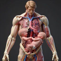 a 3 d medical diagram of charles manson giving birth to ronald reagan, circulatory system and nerves, high definition, blender, perfect symmetry, by peter voss, by michelangelo, by zdzislaw beksinski, 8 k