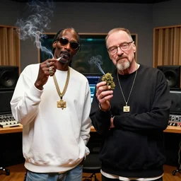 snoop dogg and walter white smoking weed marijuana cannabis inside a music recording studio
