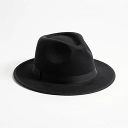 matte black fedora, commercial catalog photo, isolated on a pure white background, centered, entire object in frame, sharp focus, soft studio lighting
