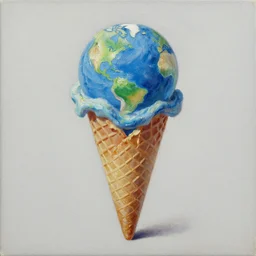 oil on canvas, ice cream cone with earth scoop