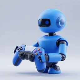 a blue robot holds a game controller, 3 d render, profile picture