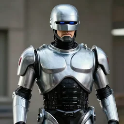 cinematic still of robocop played by stephen hawking