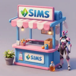 game asset of the sims food stall, in gouache detailed paintings, props, stylized, 2 d sprites, kitbash, arcane, overwatch, blue and pink color scheme, 8 k, close up