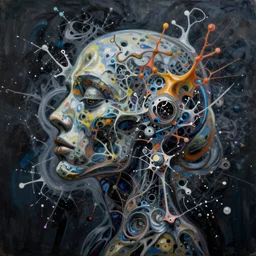 stunning, breathtaking, awe - inspiring award - winning biomorphic anthropomorpic splatter painting, extremely moody lighting