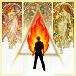 a man burns with fire in a white city, pink floyd album cover, 1 9 7 0's, by storm elvin thorgerson, moebius, craig mullins, beksinski, bruegel, greg rutkowski, alphonse mucha, and yoshitaka amano, colorful flat surreal design, hd, 8 k, artstation