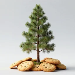 tall pine tree growing cookies, realistic, 4 k, ultra hd