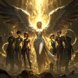portrait, beautiful full - length angel with big wings, 8 k dark fantasy shining light, golden mountain, alex gray, android jones, karol buck, ayami kojima, artgerm, yoshitaka amano, olivier ledroy, concept art, fantasy, next - gen ps 5. game