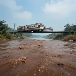 train underwater under a river made of cocoa milk