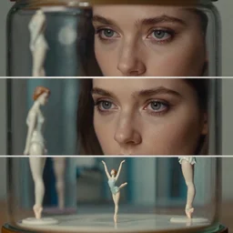 beautiful three point perspective film still of holly herndon in merce cunningham, extreme closeup portrait in style of frontiers in blade runner miniature photography fashion architectural art studio seinen manga edition, real - life porcelain fairy statue in glass jar, eye contact, anatomically correct, pointe pose, tilt shift background, soft lighting, kodak portra 4 0 0, 8 k, macro, cinematic style by emmanuel lubezki