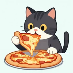 cat eating pizza, vintage vector illustration