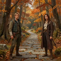 stone path through autumnal forest, d & d, fantasy, portrait, highly detailed, digital painting, trending on artstation, concept art, sharp focus, illustration, art by artgerm and greg rutkowski and magali villeneuve
