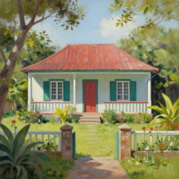 painting by james gilleard, a typical house in a creole garden from reunion island, trending on artstation