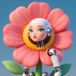 beautiful cartoonish flower cyborg woman