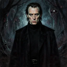 a painting of max von sydow from the exorcist, concept art by brom, trending on cgsociety, gothic art, apocalypse art, cosmic horror, # vfxfriday