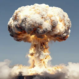 highly detailed illustration of a giant nuclear explosions exposure mushroom clouds, abstract minimalist white sculpture in the middle by makoto shinkai, moebius, studio ghibli beksinski oliver vernon, joseph moncada, damon soule, manabu ikeda, kyle hotz, dan mumford, otomo, 4 k resolution
