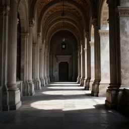 small dark corridor that leads to a majestic beautiful palace, natural light with shadows, octane rendered,
