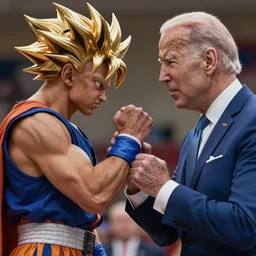 super saiyan joe biden fighting super donald trump, realistic, hd, cinematic,