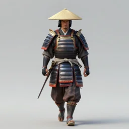 a viking wearing samurai armor, edo japan, rice hat, walking down a dirty road, very detailed pencil drawing, professional artwork