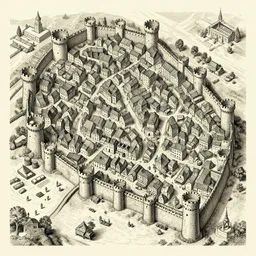 wallpaper medieval city tourist map twisty streets towers city wall d & d engraving isometric view port market castle