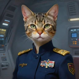 epic professional digital art of female human - cat chimera starship military officer, humanoid head, cat ears, painting, by leesha hannigan, iris van herpen, artstation, cgsociety, wlop, epic, much wow, much detail, gorgeous, detailed, masterpiece