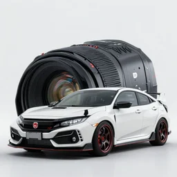 nikor 1 8 mm lens, 2 0 2 0 civic coupe type r from behind, carbon fiber wing spoiler, rays te 3 7 wheels