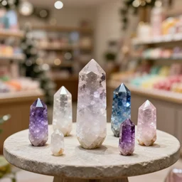 5 5 mm photo, of freshly colored quartz on a stone table in a candy store. dof. bokeh. christmas magical atmosphere. art by greg rutkowski. highly detailed 8 k. intricate. lifelike. soft light. nikon d 8 5 0.