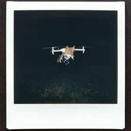 werewolf at night, shot from drone, grainy, polaroid