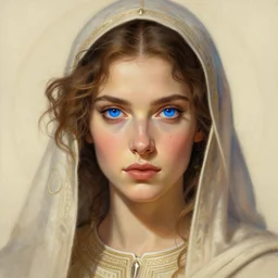 portrait of saint alia atreides of the knife, blue eyes, eyes of the ibad, dune, science fiction, frank herbert, intricate, elegant, highly detailed, digital painting, artstation, concept art, sharp focus, illustration, art by artgerm and greg rutkowski and alphonse mucha
