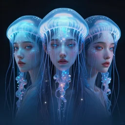 3 d photo face portrait of a goddess jellyfish by aykut aydogdu and alena aenami, bioluminescence, octane render