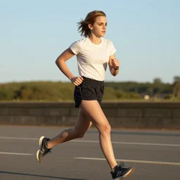 emma watson run, ultra realistic!!!, hdr, clear weather, golden hour, sharp focus