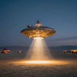 teleportation machine in the desert at burning man festival, light shining from the machine and illuminating the sand